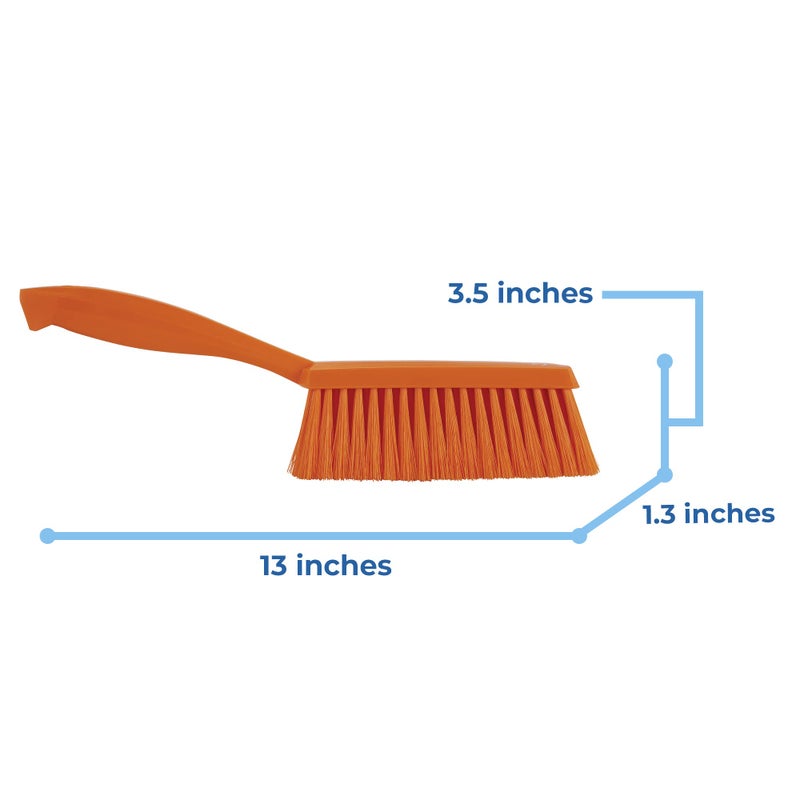 Vikan 45877 Bench Cleaning Brush, Polypropylene/Polyester Soft Bristle Dustpan Brush & Sweeper With Handle, 14-Inch, Orange - Image 3